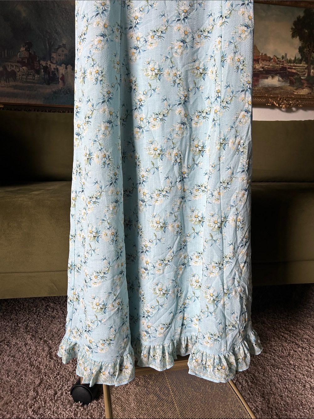 Cottagecore Max Studio Light Blue Floral Ruffle Maxi Dress - Picture 4 of 9
